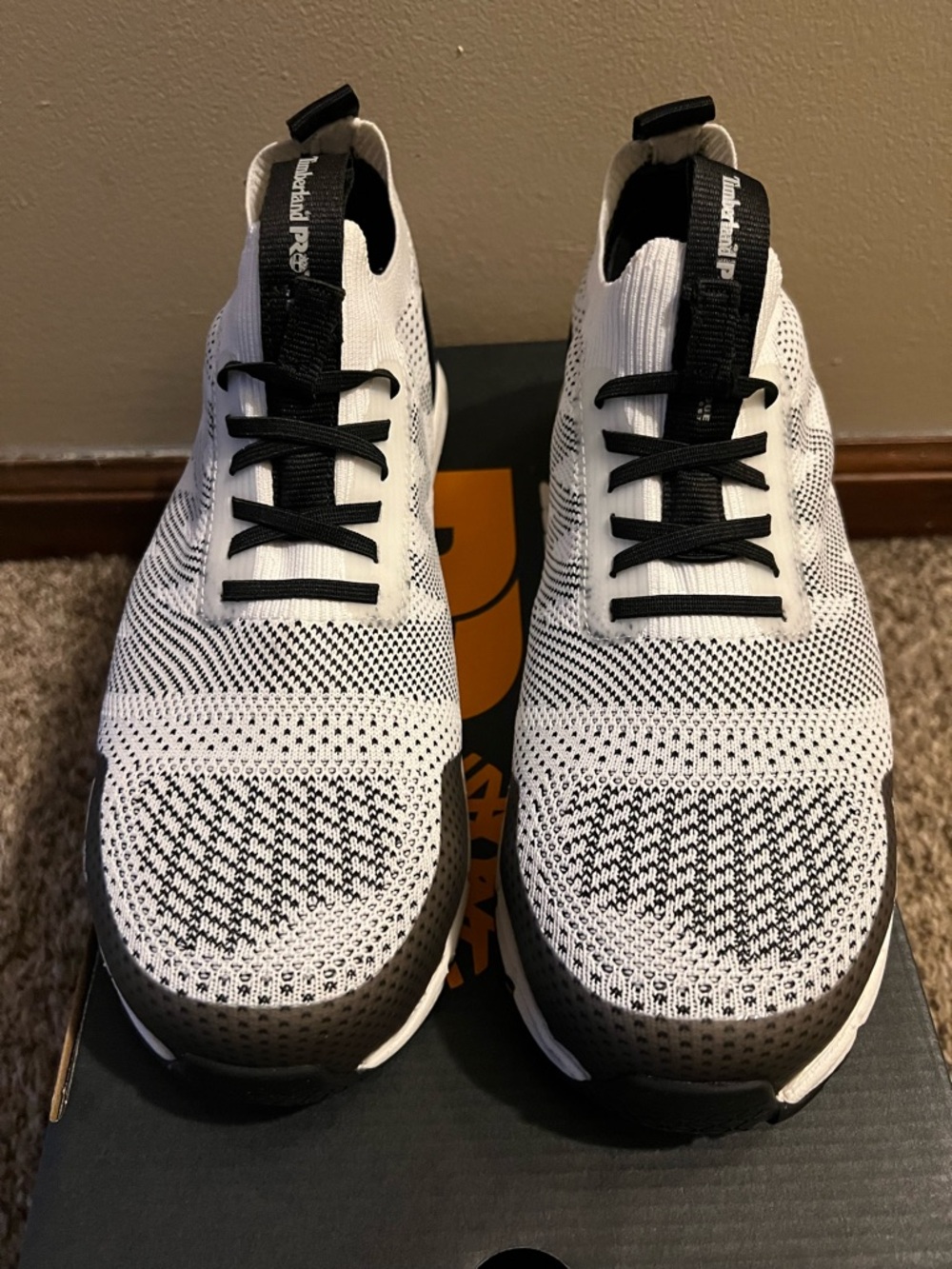 Timberland PRO White and Black Knit Slip-On Work Sneakers - New - Size 8.5